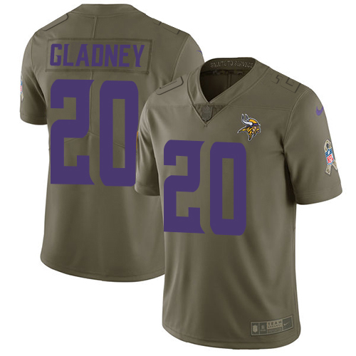 Nike Vikings #20 Jeff Gladney Olive Youth Stitched NFL Limited 2017 Salute To Service Jersey